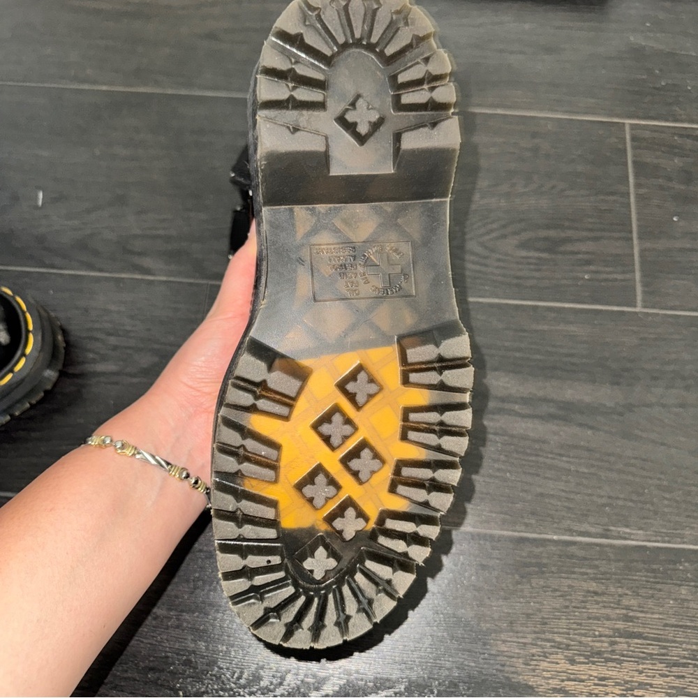 Dr. Martens Black Jadon Platform Lace-Up Boots with Yellow Welt - Picture 7 of 10